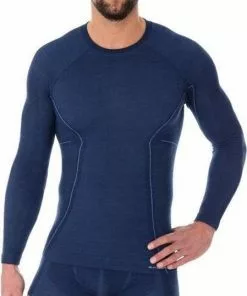 Hete verkoop 😉 Brubeck | Thermo Ondergoed Heren - Active Wool 👕 Shirt Met Merino Wol Lange Mouw - Marineblauw L 💯