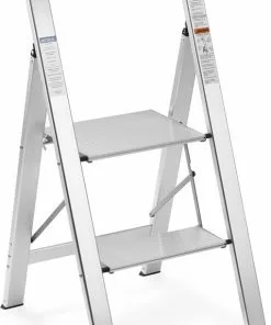 Beste Pirce π Navaris Aluminium Huishoudtrap - Trap Met 2 Treden - Opstap Van Aluminium - Lichte Inklapbare Ladder - Multifunctionele Keukentrap Met Antislip Poten π₯°