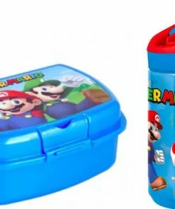 Begroting ⌛ Super Mario Mario Broodtrommel / Brooddoos + Tritan Drinkfles / Waterlfes - 480 Ml - 18 Cm Hoog 🧨