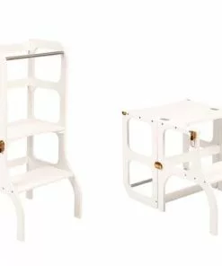 Goedkoop β¨ Ette Tete Leertoren Step'n Sit - Inklapbaar Tot Tafel En Stoel - Wit Met Gouden Clips βοΈ