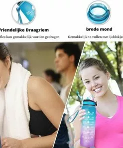 Beste Verkoop ❤️ Locolta Motivatie Waterfles - 1 Liter Drinkfles - Drinkfles Met Tijdsmarkering - Drinkfles Met Rietje - Lekvrije Drinkfles - Appelblauwzeegroen Met Roos ⭐ -Kamperen-outdoor Verkoopwinkel 550x433 1
