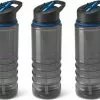 Flash-uitverkoop 🤩 Bellatio Design 3x Stuks Kunststof Waterfles/drinkfles Transparant Zwart/blauw Met Rietje 650 Ml - Sportfles - Bidon 🌟