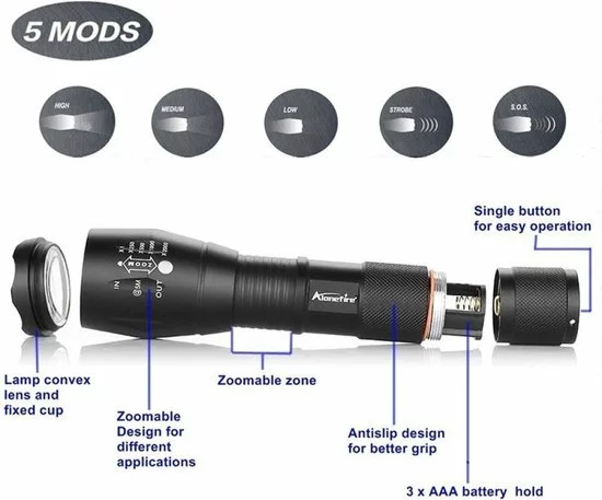 Beste Pirce π SHOP-STORY Ultra Krachtige Tactische Zaklamp - XML T6 - 13.5 X 3.5 X 3.2 CM - 3 AAA Batterijen Meegeleverd. π 2 Beste Pirce π SHOP-STORY Ultra Krachtige Tactische Zaklamp - XML T6 - 13.5 X 3.5 X 3.2 CM - 3 AAA Batterijen Meegeleverd. π - Afbeelding 2