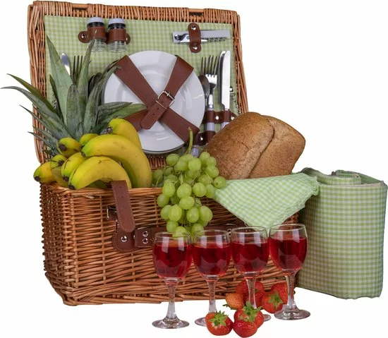 Flash-uitverkoop π EKEO Picknickmand 28-delig - Incl. Servies En Bestek - Picknickset Voor 4 Personen - Rieten Mand - PU-leer - Groen π 1 Flash-uitverkoop π EKEO Picknickmand 28-delig - Incl. Servies En Bestek - Picknickset Voor 4 Personen - Rieten Mand - PU-leer - Groen π
