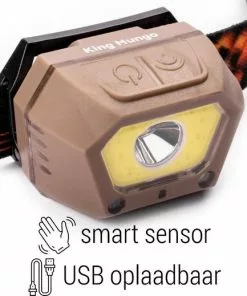 Nieuw 🥰 Hoofdlamp LED Oplaadbaar Beige - Bewegingssensor - 300 Lumen - King Mungo KMHL034 🛒