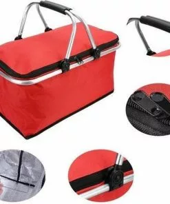 Promo 🌟 Folenza Picknickmand Koeltas - Thermo Lunchtas Met Koelvak - Koeltasje - Maaltijd Picknick Tas Lunchbox Opvouwbaar - Rood 🔔