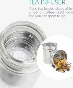 Korting 🧨 Navaris Glazen Theefles Met Filter - 500 Ml - Waterfles Van Glas - Dubbelwandige Drinkfles - Fles Met Dop, Thee Infuser En Hoes - Indian Sun ❤️ -Kamperen-outdoor Verkoopwinkel 550x540