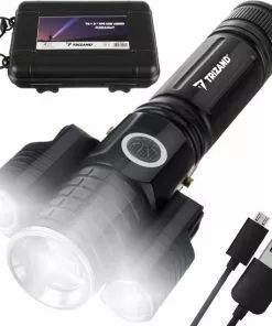 Nieuw 🥰 Trizand Tactische Zaklamp - Oplaadbaar – Inclusief Batterij – 300 Lumen – Opbergkit – 4 Modes 🔔