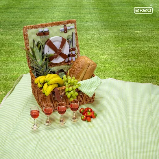Flash-uitverkoop π EKEO Picknickmand 28-delig - Incl. Servies En Bestek - Picknickset Voor 4 Personen - Rieten Mand - PU-leer - Groen π 2 Flash-uitverkoop π EKEO Picknickmand 28-delig - Incl. Servies En Bestek - Picknickset Voor 4 Personen - Rieten Mand - PU-leer - Groen π - Afbeelding 2