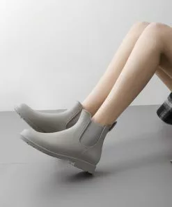 Flash-uitverkoop 🌟 Geweo Regenlaarzen - Wellington Chelsea Laarzen - Kerstmis - Kerstfeest - ❄ Christmas Gift - Middelhoge Schoen - Kort 🥾 Boots - Waterdichte - Dames - Grijs - Maat 36 🤩 -Kamperen-outdoor Verkoopwinkel 550x550 19