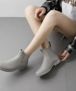 Flash-uitverkoop 🌟 Geweo Regenlaarzen - Wellington Chelsea Laarzen - Kerstmis - Kerstfeest - ❄ Christmas Gift - Middelhoge Schoen - Kort 🥾 Boots - Waterdichte - Dames - Grijs - Maat 36 🤩 -Kamperen-outdoor Verkoopwinkel 550x550 23