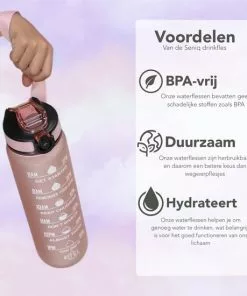 Beste Verkoop ⌛ Seniq Motivatie Waterfles - 1 Liter - Drinkfles Met Tijdmarkering - Rietje - Roze ⭐ -Kamperen-outdoor Verkoopwinkel 550x550 352