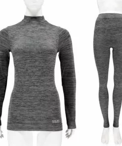 Groothandel π Merkloos Thermo Onderkleding Set Voor Dames Zwart Melange - Maat L - π Shirt Lange Mouw En Broek - Wintersport Kleding - Thermokleding π