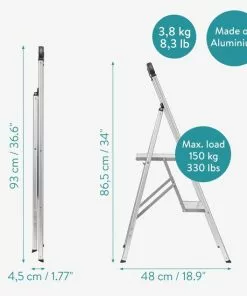 Beste Pirce 😍 Navaris Aluminium Huishoudtrap - Trap Met 2 Treden - Opstap Van Aluminium - Lichte Inklapbare Ladder - Multifunctionele Keukentrap Met Antislip Poten 🥰 -Kamperen-outdoor Verkoopwinkel 550x550 538