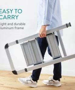 Beste Pirce 😍 Navaris Aluminium Huishoudtrap - Trap Met 2 Treden - Opstap Van Aluminium - Lichte Inklapbare Ladder - Multifunctionele Keukentrap Met Antislip Poten 🥰 -Kamperen-outdoor Verkoopwinkel 550x550 539