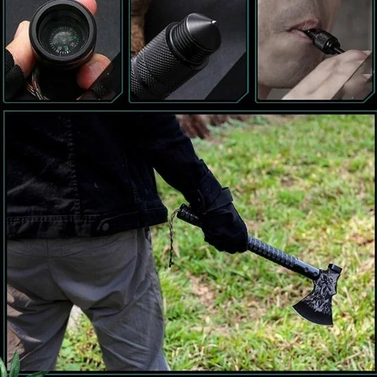 Nieuw 👏 Temz® Multitool Survival Kit - Survival Kit - Hakbijl - Survival Set - Multitool Bijl - Survival Kit Outdoor - Bijl - Survival Tool - Survival Mes - Incl. Multitool Bijl, Survival Mes, Raambreker, Fluitje & Kompas 🔔 8 Nieuw 👏 Temz® Multitool Survival Kit - Survival Kit - Hakbijl - Survival Set - Multitool Bijl - Survival Kit Outdoor - Bijl - Survival Tool - Survival Mes - Incl. Multitool Bijl, Survival Mes, Raambreker, Fluitje & Kompas 🔔 - Afbeelding 8