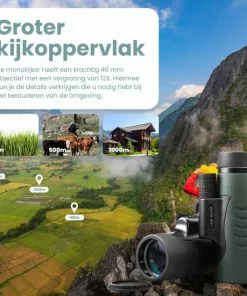 Kopen 🧨 L.O.B. GOODS Luxe Monokijker Groen 12x50 - Monoculair Verrekijker - Vogelkijker - Spotting Scope - Telefoonhouder - Opberghoes - Handriem - Compact & Licht 🔥 -Kamperen-outdoor Verkoopwinkel 550x550 782
