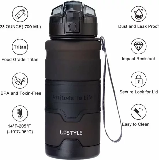 Begroting 😉 U-Fit One U Fit One® Waterfles 0.7 Liter - Bidon - Waterjug - Water Bottle - Sportdrankfles - Fitness - Ufitone - Zwart ✨ 2 Begroting 😉 U-Fit One U Fit One® Waterfles 0.7 Liter - Bidon - Waterjug - Water Bottle - Sportdrankfles - Fitness - Ufitone - Zwart ✨ - Afbeelding 2