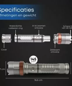 Groothandel ✨ Rebela | Led Zaklamp Oplaadbaar | Flashlight | Aluminium | Waterproof | Inclusief Oplaadbare Batterij | High-Mid-Low-Strobe-SOS | T6 LED Police Flashlight ❤️ -Kamperen-outdoor Verkoopwinkel 550x570 1