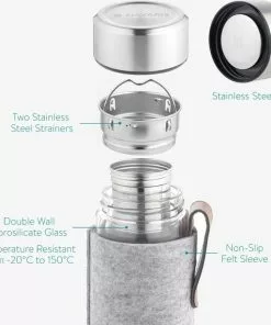 Korting 🧨 Navaris Glazen Theefles Met Filter - 500 Ml - Waterfles Van Glas - Dubbelwandige Drinkfles - Fles Met Dop, Thee Infuser En Hoes - Indian Sun ❤️ -Kamperen-outdoor Verkoopwinkel 550x571