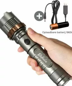 Groothandel ✨ Rebela | Led Zaklamp Oplaadbaar | Flashlight | Aluminium | Waterproof | Inclusief Oplaadbare Batterij | High-Mid-Low-Strobe-SOS | T6 LED Police Flashlight ❤️