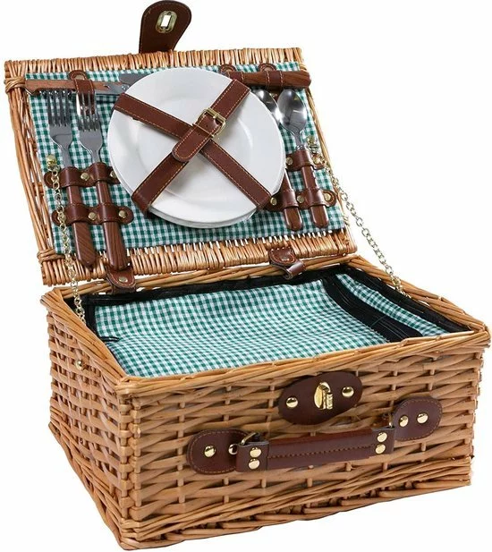 Flash-uitverkoop π EKEO Picknickmand 28-delig - Incl. Servies En Bestek - Picknickset Voor 4 Personen - Rieten Mand - PU-leer - Groen π 4 Flash-uitverkoop π EKEO Picknickmand 28-delig - Incl. Servies En Bestek - Picknickset Voor 4 Personen - Rieten Mand - PU-leer - Groen π - Afbeelding 4