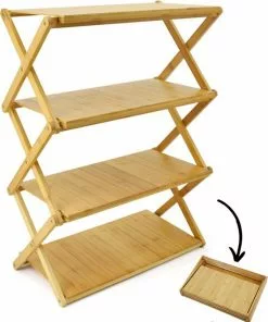 Beste deal 🤩 Tamarow Opvouwbare Campingkast - Kampeerkast - Outdoor Organizer - Bamboe - 4 Planken 💯