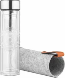 Korting 🧨 Navaris Glazen Theefles Met Filter - 500 Ml - Waterfles Van Glas - Dubbelwandige Drinkfles - Fles Met Dop, Thee Infuser En Hoes - Indian Sun ❤️ -Kamperen-outdoor Verkoopwinkel 550x662