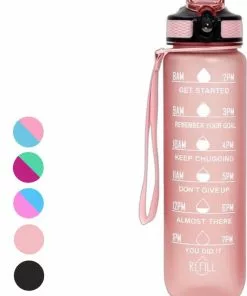 Beste Verkoop β Seniq Motivatie Waterfles - 1 Liter - Drinkfles Met Tijdmarkering - Rietje - Roze β