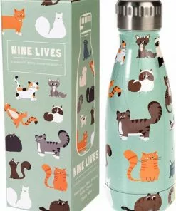 Korting β Nine Lives - Stainless Steel Drinking Bottle - 260ml - Rex London - Cats π€©