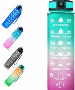 Beste Verkoop β€οΈ Locolta Motivatie Waterfles - 1 Liter Drinkfles - Drinkfles Met Tijdsmarkering - Drinkfles Met Rietje - Lekvrije Drinkfles - Appelblauwzeegroen Met Roos β