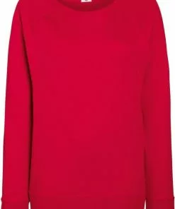 Uitgang 💯 Fruit OF The Loom Dames Getailleerd Lichtgewicht Raglan Sweatshirt (240 GSM) (Rood) 👏