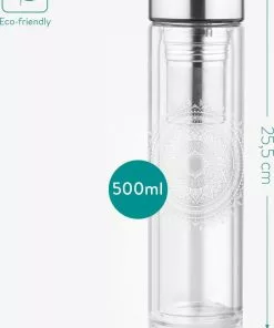 Korting 🧨 Navaris Glazen Theefles Met Filter - 500 Ml - Waterfles Van Glas - Dubbelwandige Drinkfles - Fles Met Dop, Thee Infuser En Hoes - Indian Sun ❤️ -Kamperen-outdoor Verkoopwinkel 550x793