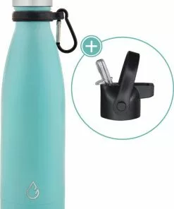 Uitgang π Wattamula Design Eco RVS Drinkfles - Lichtblauw - Extra Dop Met Rietje En Carrier - 500 Ml - Waterfles - Thermosfles - Sport π€©